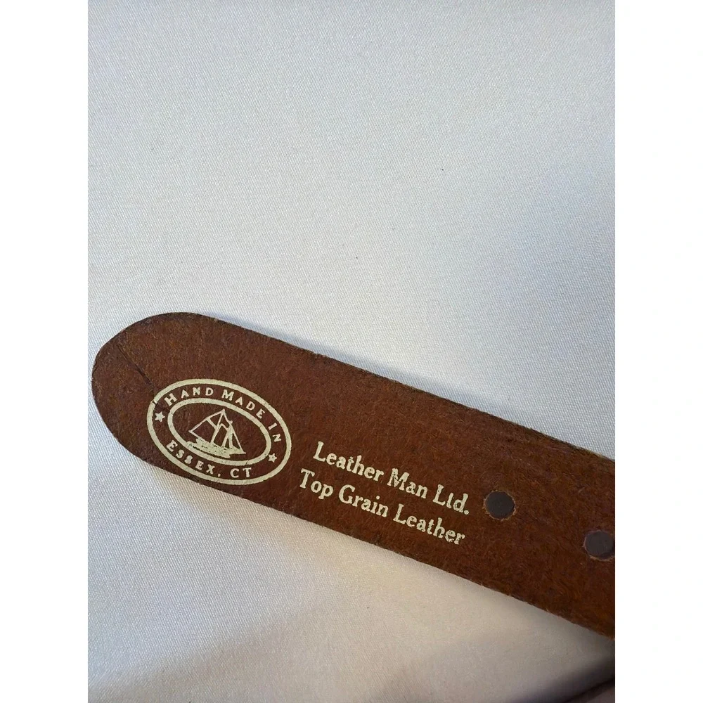 Leather Man Ltd South Carolina Flag Belt Navy Canvas Brown Leather Brass Size 36